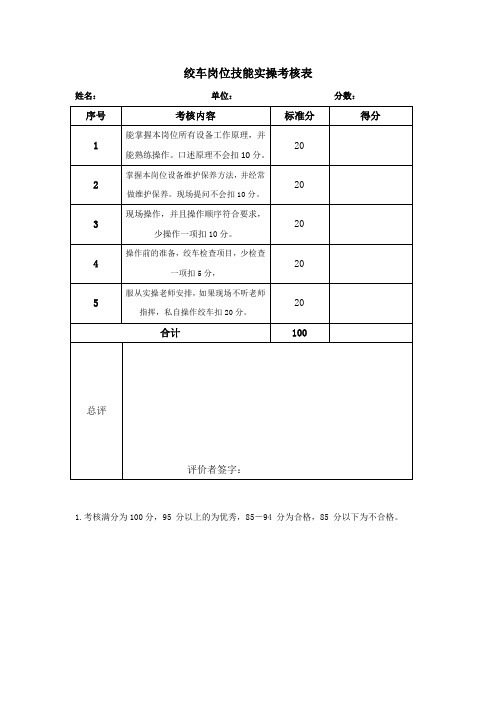 岗位技能实操考核表