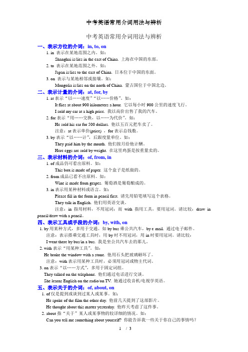 中考英语常用介词用法与辨析