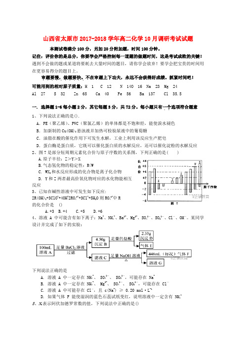 高二化学10月调研考试试题word版本