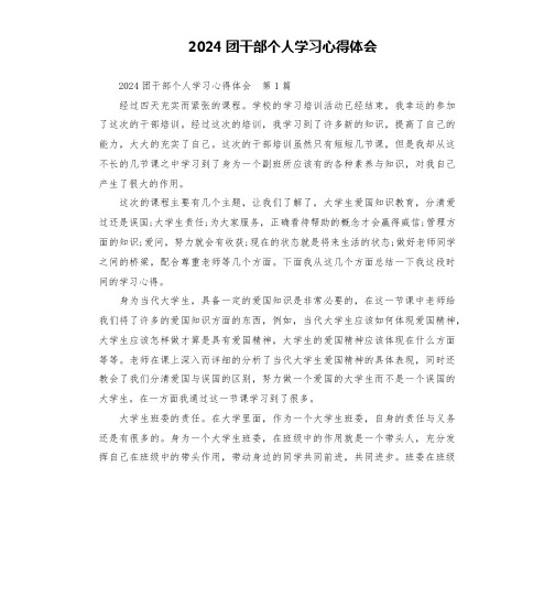 2024团干部个人学习心得体会