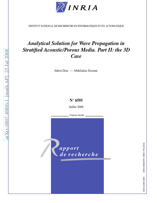 Analytical Solution for Wave Propagation in Stratified AcousticPorous Media. Part II the 3D