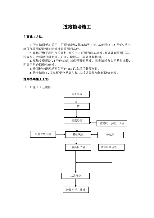 道路挡墙施工方法及工艺框图