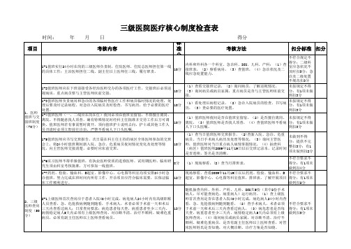 三级医院评审医疗核心制度检查表