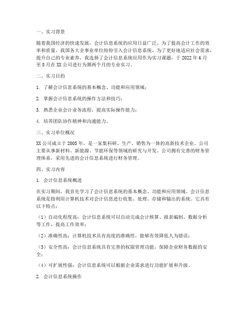 会计信息系统应用实习报告