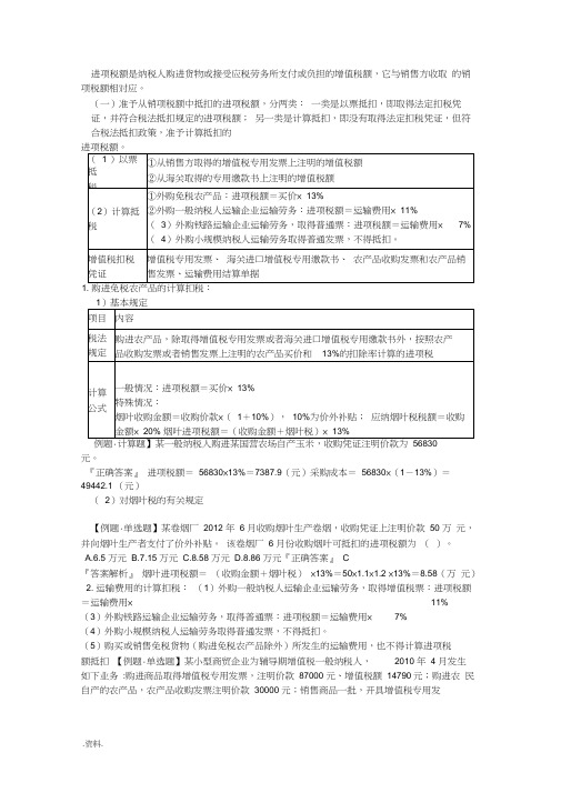 进项税额的抵扣计算