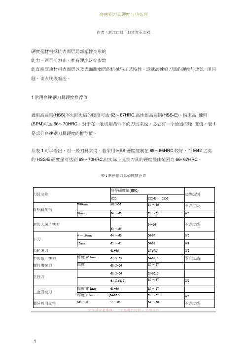 高速钢刀具硬度与热处理