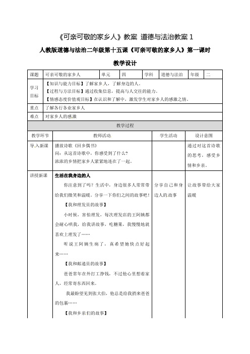 《可亲可敬的家乡人》教案 道德与法治教案11