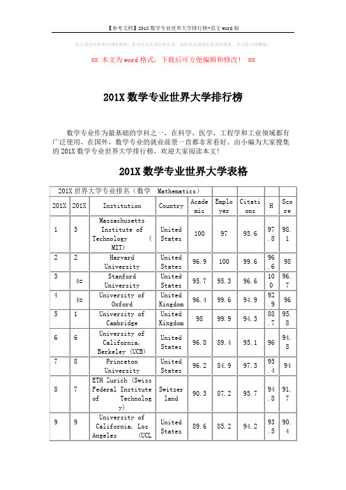 【参考文档】201X数学专业世界大学排行榜-范文word版 (7页)