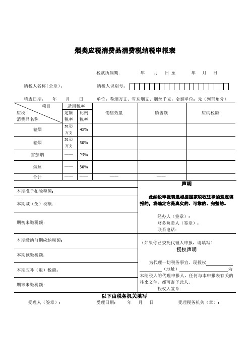 烟类应税消费品消费税纳税申报表