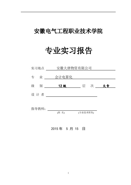 安徽大唐物资有限公司顶岗实习报告