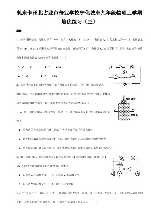 九年级物理上学期培优练习(三) 试题