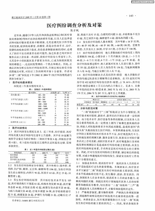 医疗纠纷调查分析及对策