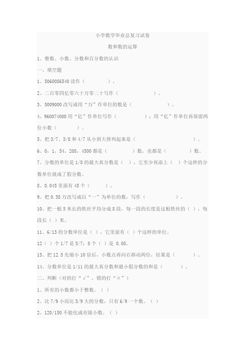 小学数学毕业班总复习试卷 数和数的运算2