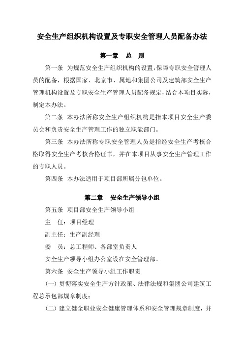 项目安全管理文件2号~《安全生产组织机构设置及专职安全管理人员配备办法》