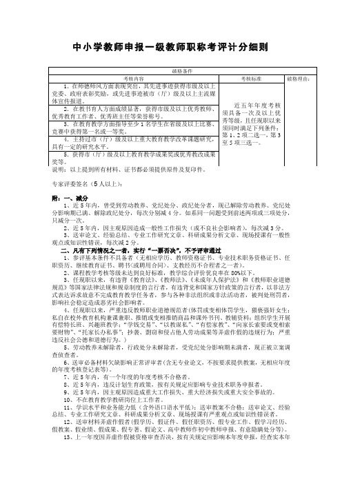 中小学教师申报一级教师职称考评计分细则2