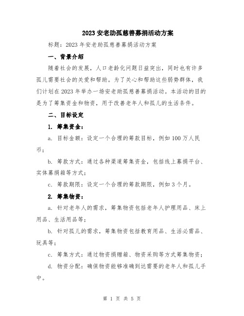 2023安老助孤慈善募捐活动方案