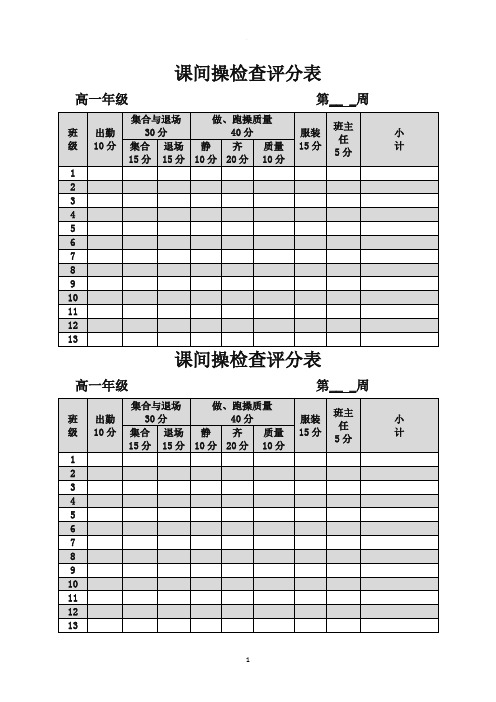 课间操检查评分表