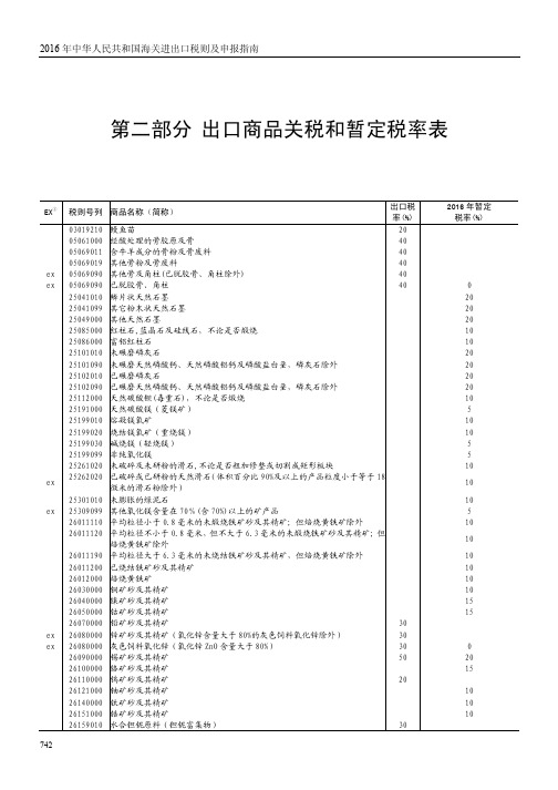 出口商品关税和暂定税率表2016版