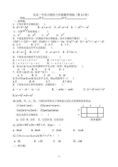 八年级上册周练(第14周)