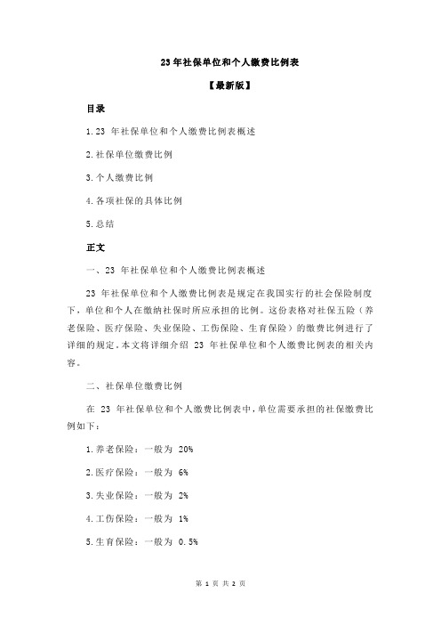 23年社保单位和个人缴费比例表