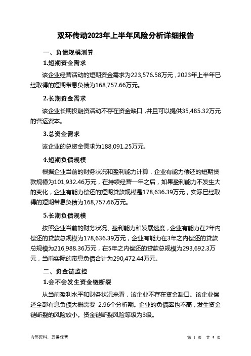 002472双环传动2023年上半年财务风险分析详细报告