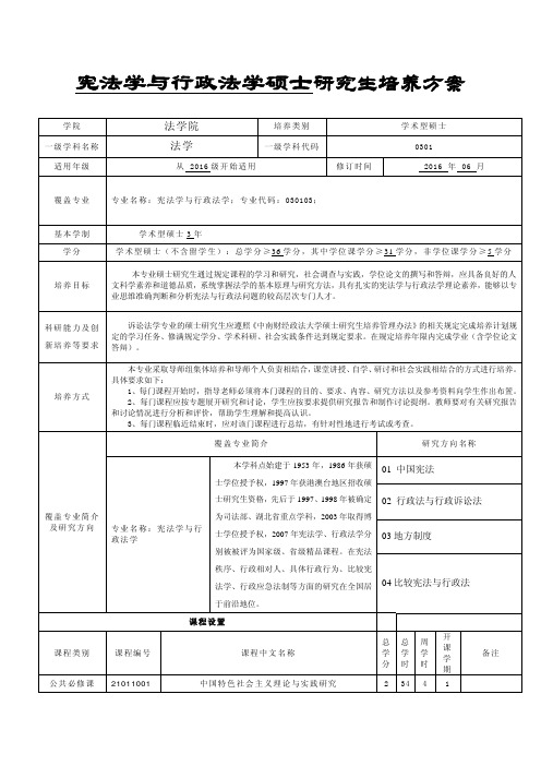 中南财经政法大学研究生培养方案-学术型硕士-宪法学与行政法学