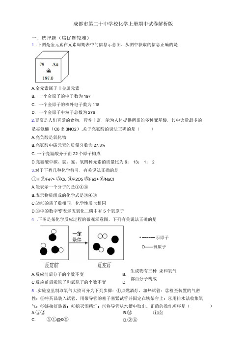 成都市第二十中学校化学初三化学上册期中试卷解析版