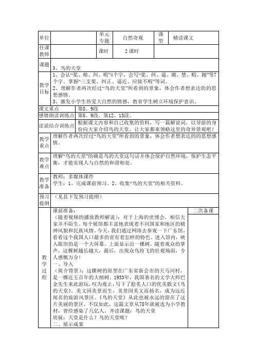 小学语文人教版四年级上册第一单元电子备课3、鸟的天堂