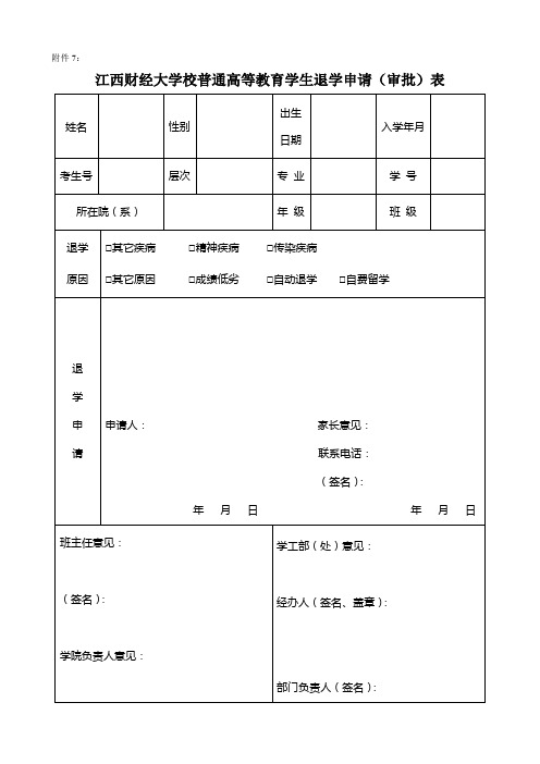 普通高等教育学生退学申请(审批)表