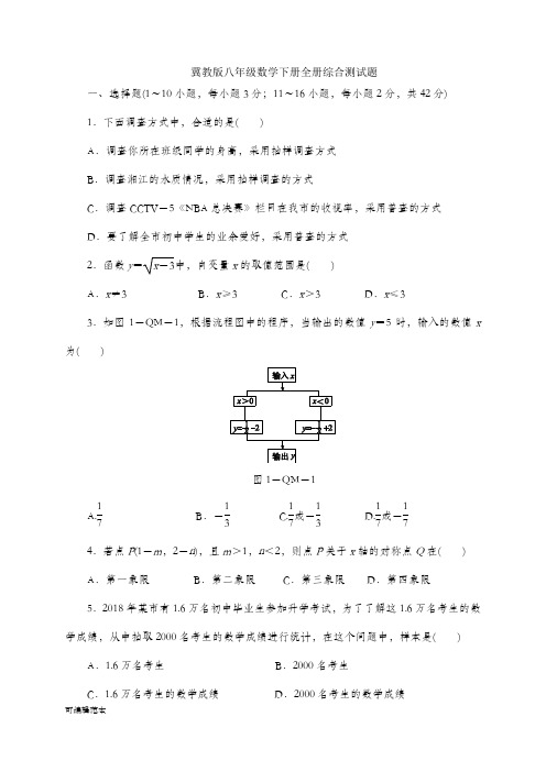 冀教版八年级数学下册全册综合测试题