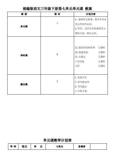 部编版语文三年级下册第七单元单元课 教案