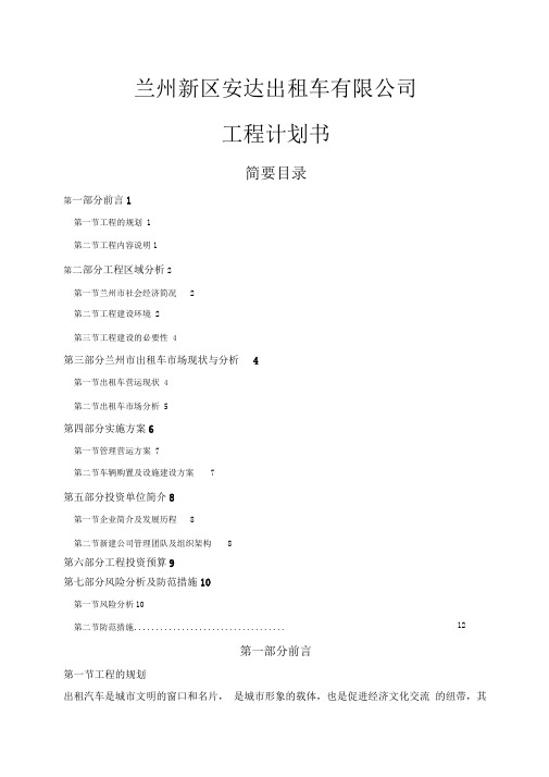 安达出租车有限公司项目计划