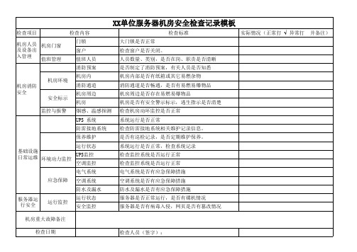 单位机房网络安全检查巡查记录表模板