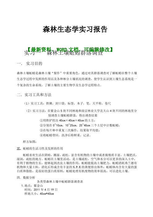 森林生态学实习报告及心得体会