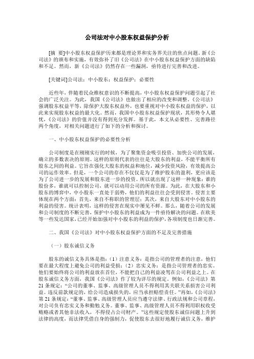 公司法对中小股东权益保护分析