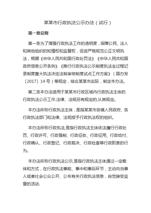 某某市行政执法公示办法、行政执法全过程记录办法、法制审核办法