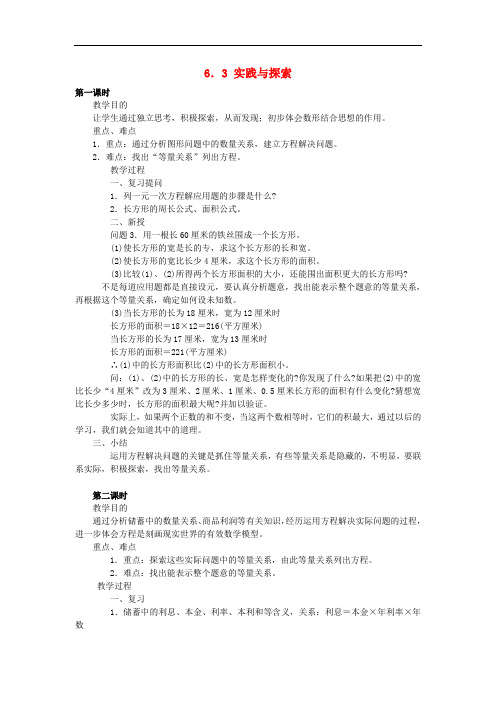 七年级数学下册 第6章 一元一次方程 6.3 实践与探索教案 (新版)华东师大版