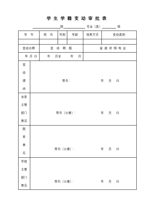 学生学籍变动审批表【模板】