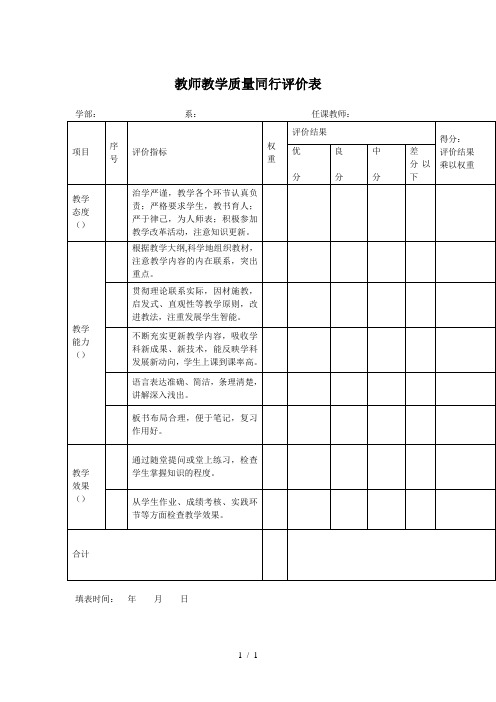 教师教学质量同行评价表