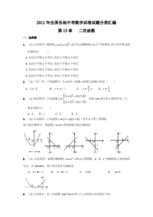 2011年中考数学试题分类汇编__二次函数图像和性质剖析