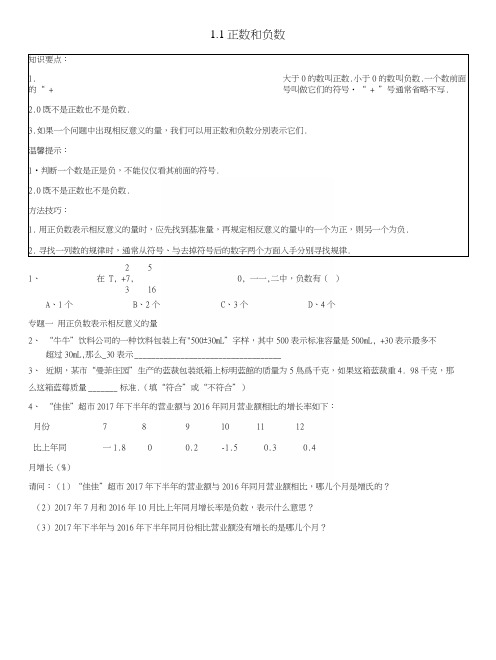 七年级数学上册第一章《有理数》11正数和负数能力培优讲义新人教版.docx