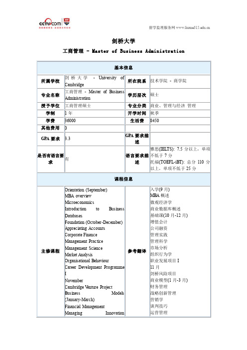 剑桥大学工商管理专业