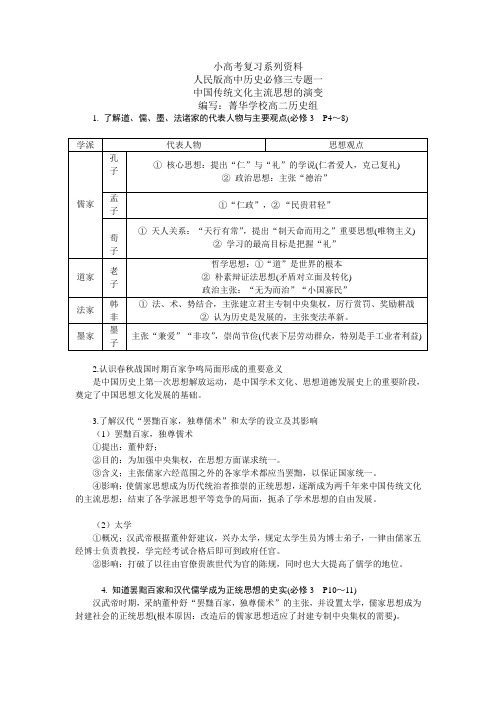 小高考历史 必修三专题一讲义