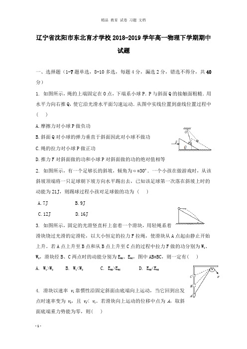 【精编文档】辽宁省沈阳市东北育才学校2018-2019学年高一物理下学期期中试卷.doc