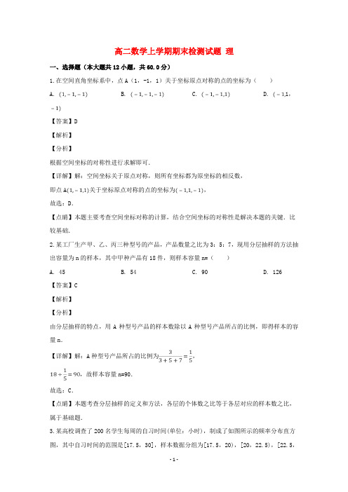 四川省2019-2020学年高二数学上学期期末检测试题理(含解析) (1)