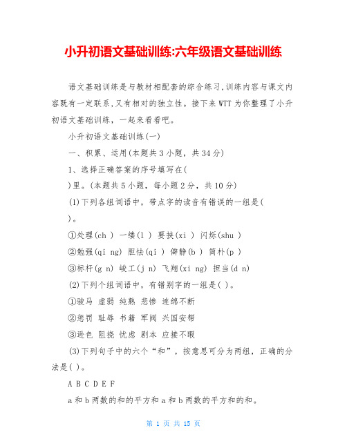 小升初语文基础训练-六年级语文基础训练