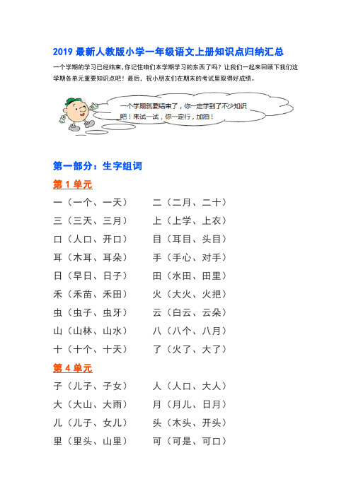 最新版一年级语文上册知识点归纳汇总2019.12.10