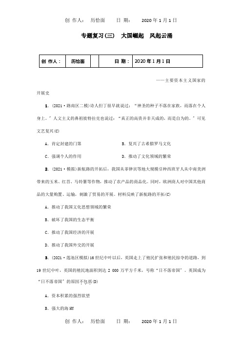 中考历史总复习突破第二分专题复习篇专题三大国崛起风起云涌—大国