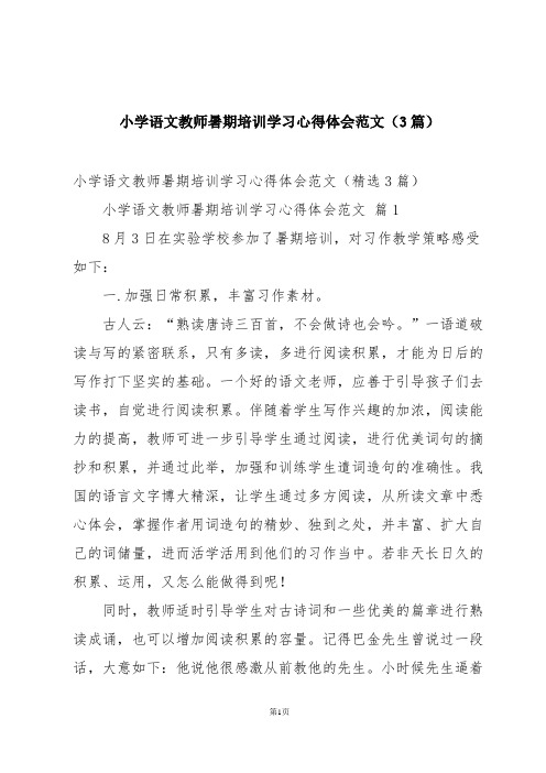 小学语文教师暑期培训学习心得体会范文(3篇)