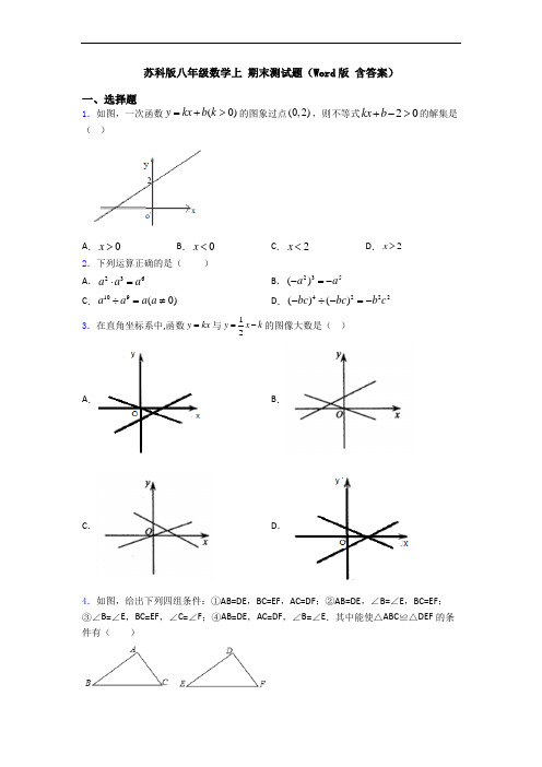 苏科版八年级数学上 期末测试题(Word版 含答案)